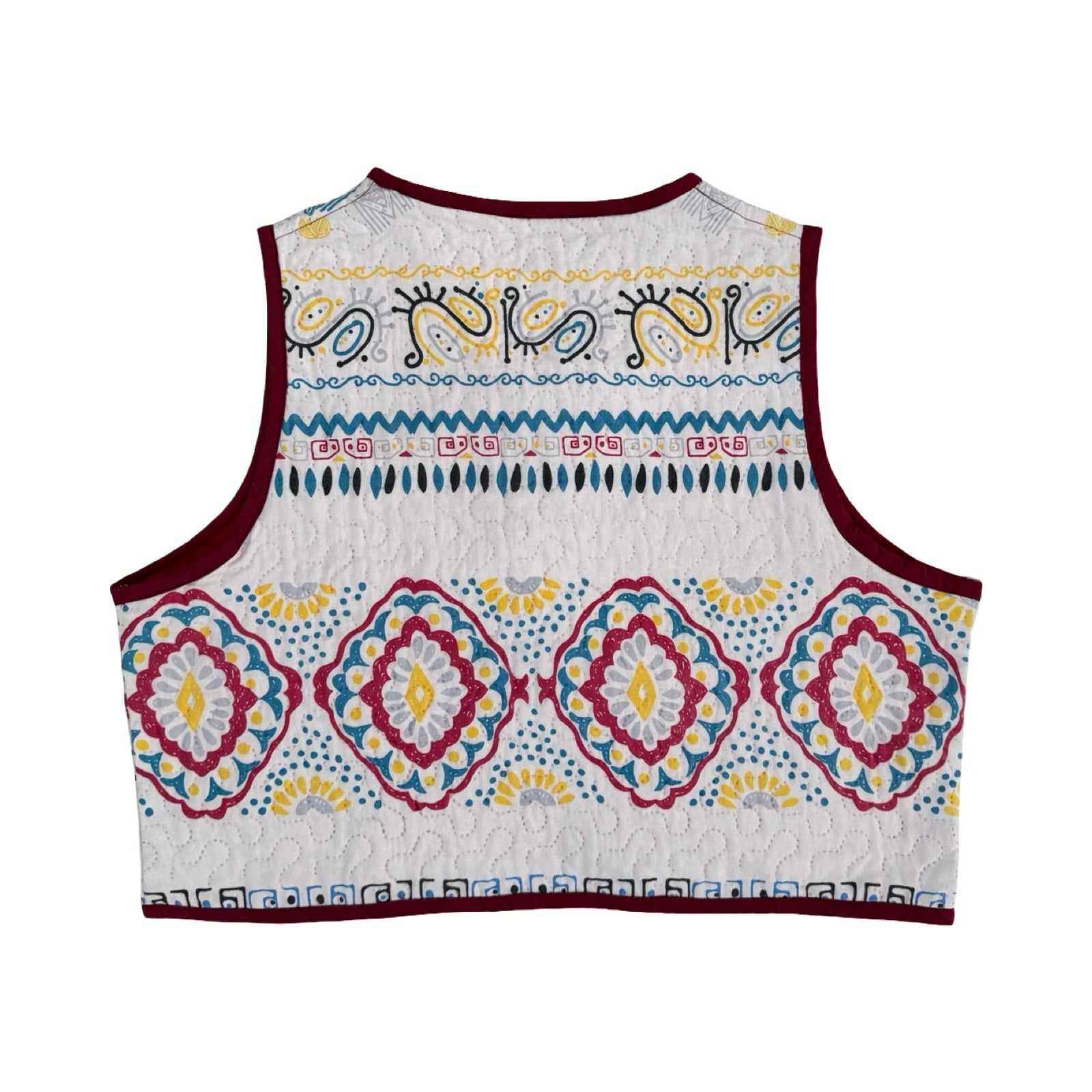 Patterned Primary Colors Medium Quilted Vest Rework