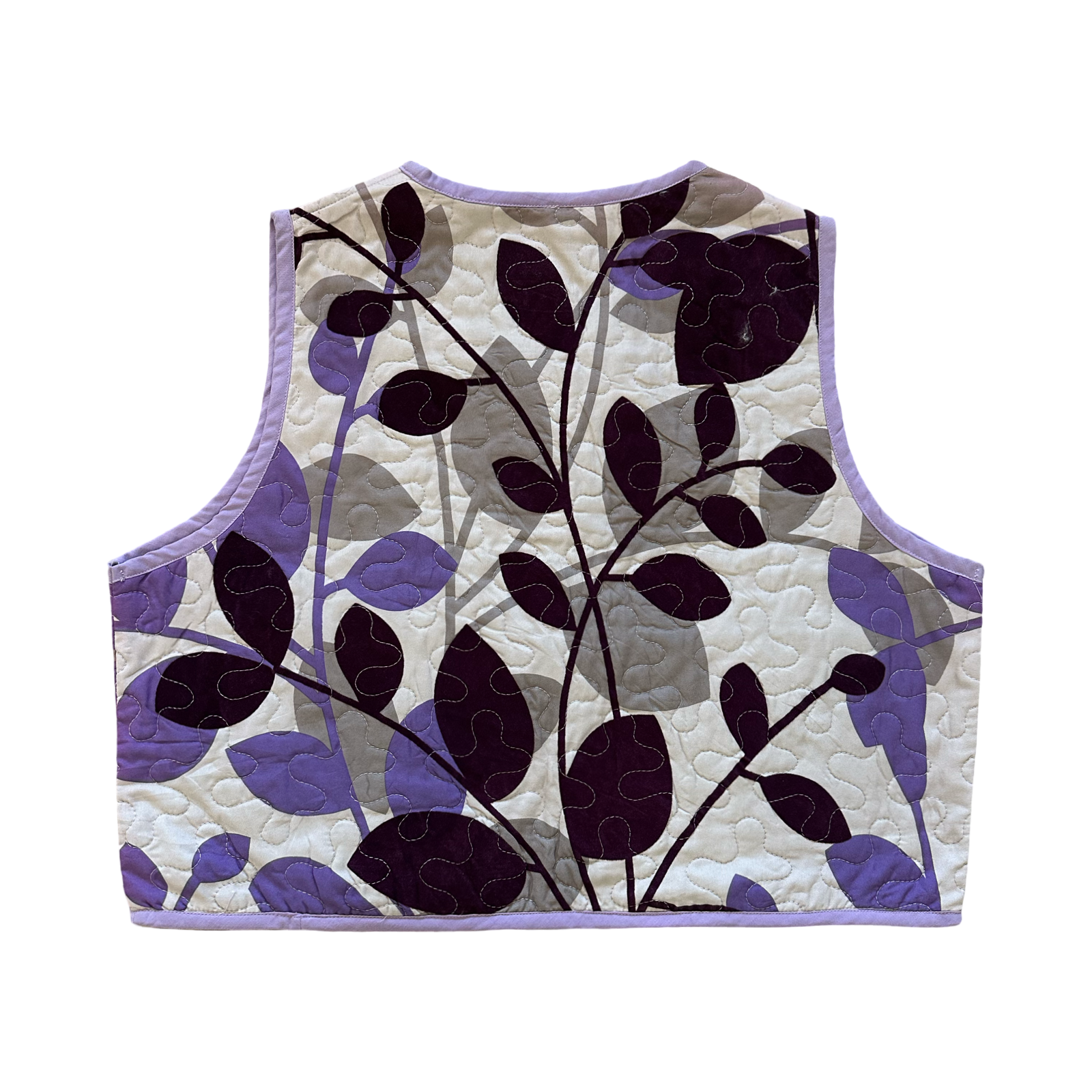 Lavender Plum Leaf Medium Quilted Vest Rework