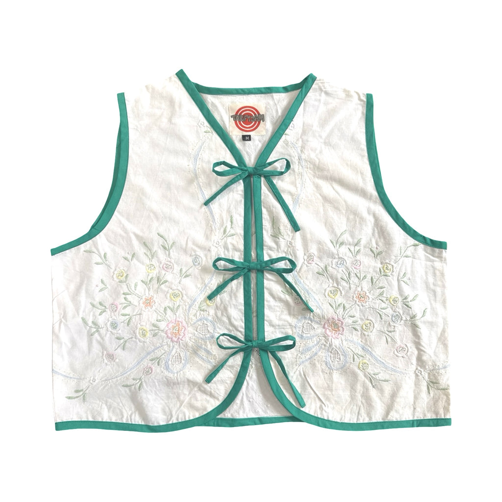 Pastel Bouquet Medium Linen Tie Top Rework