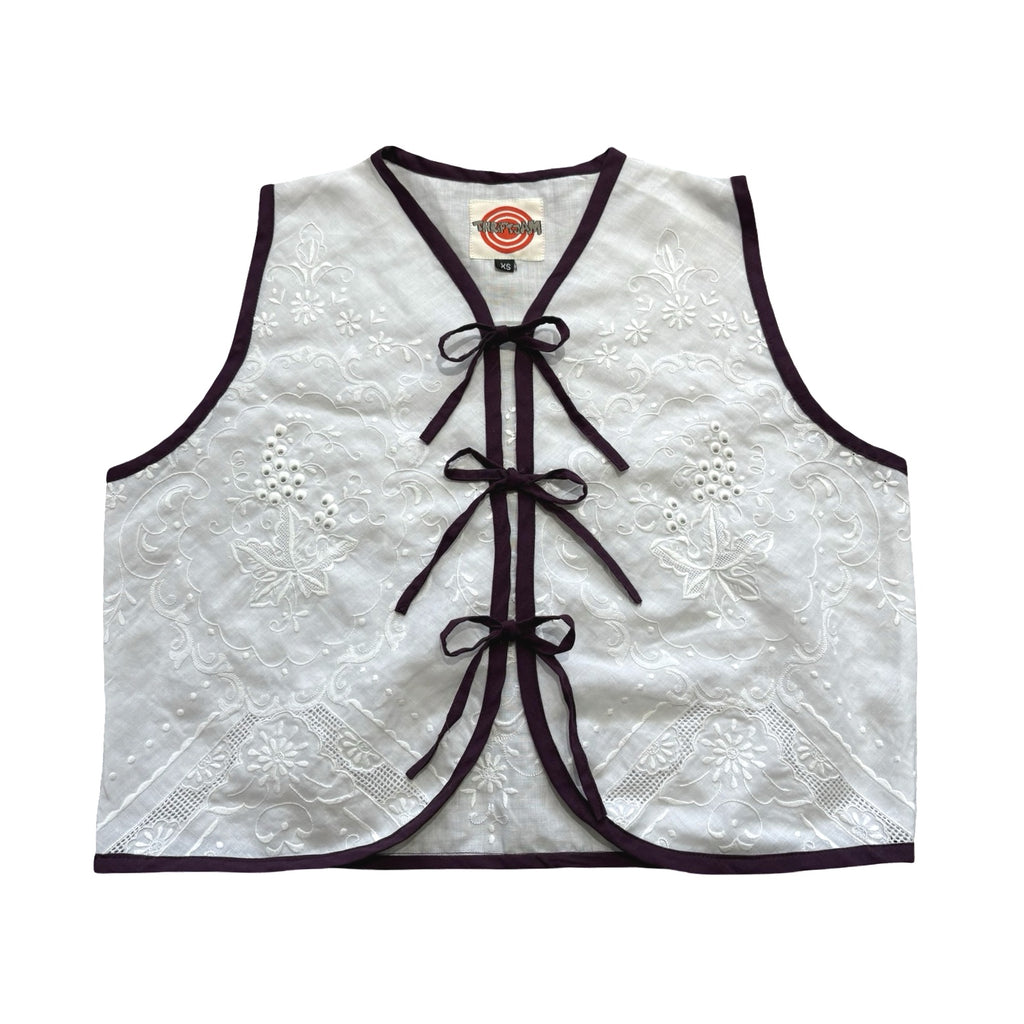 Purple Lined Linen XS Linen Tie Top Rework