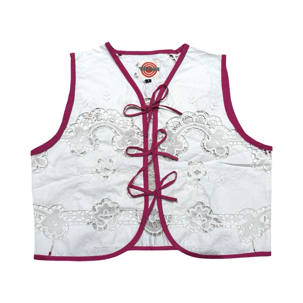 Pretty in Pink Small Linen Tie Top Rework