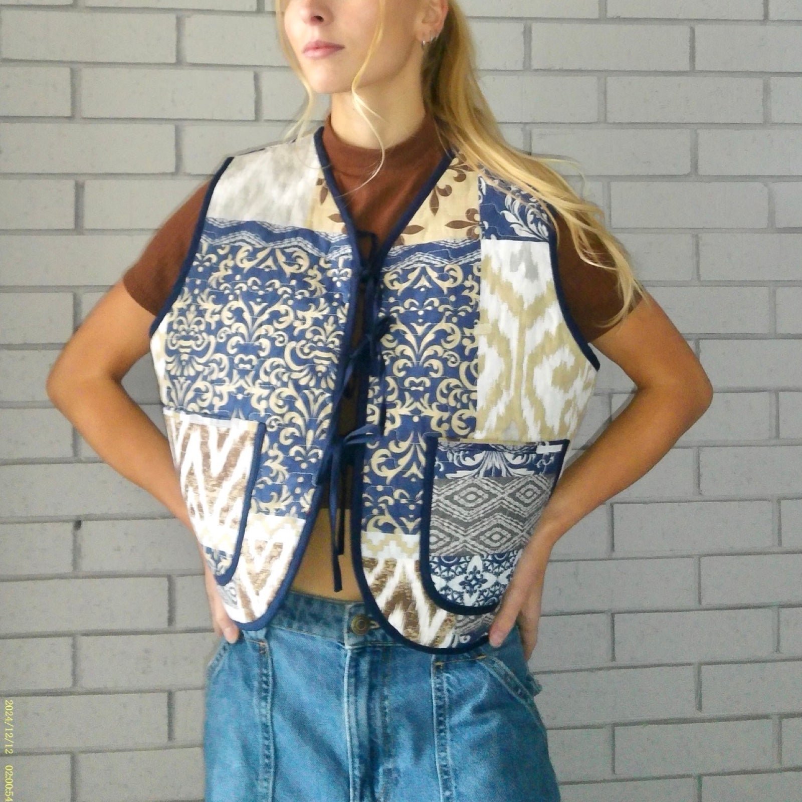 Blue & Brown Medallion Quilted Vest Reworks