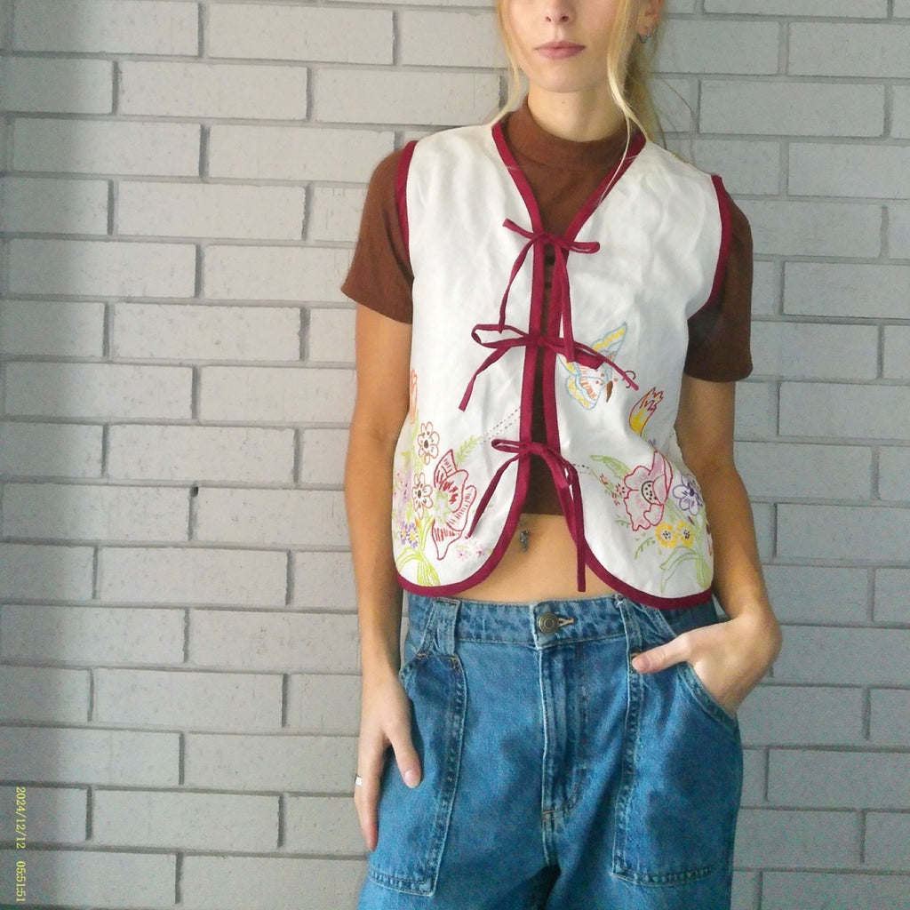 Butterfly Garden Small Linen Tie Top Rework
