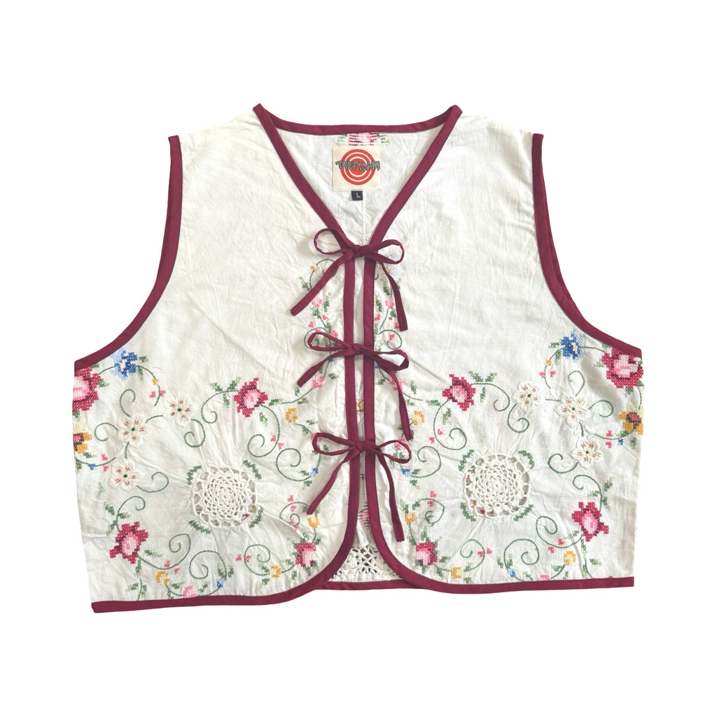 Pixel Florals Large Linen Tie Top Rework