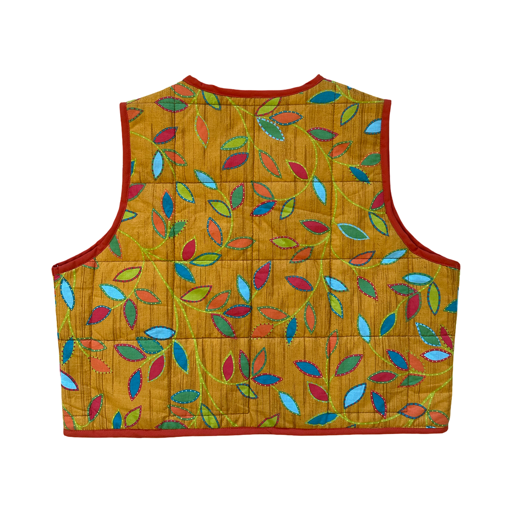 Orange Leaves Medium Quilted Vest Rework