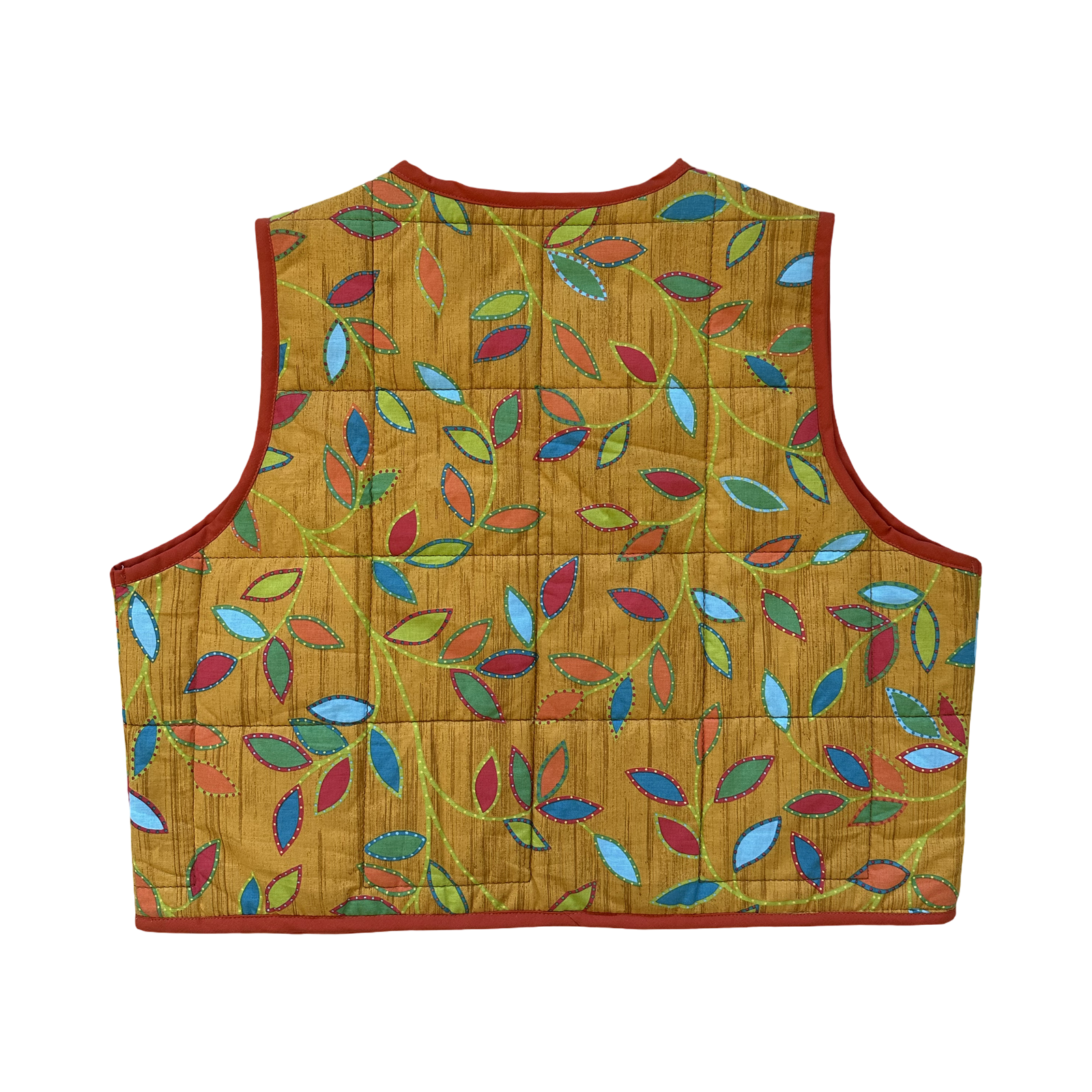 Orange Leaves Medium Quilted Vest Rework