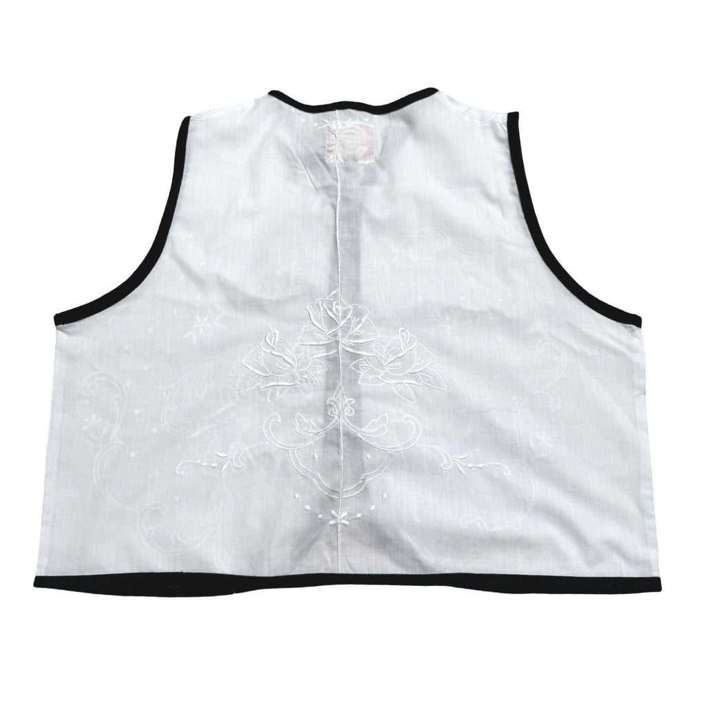 White on Black Small Linen Tie Top Rework