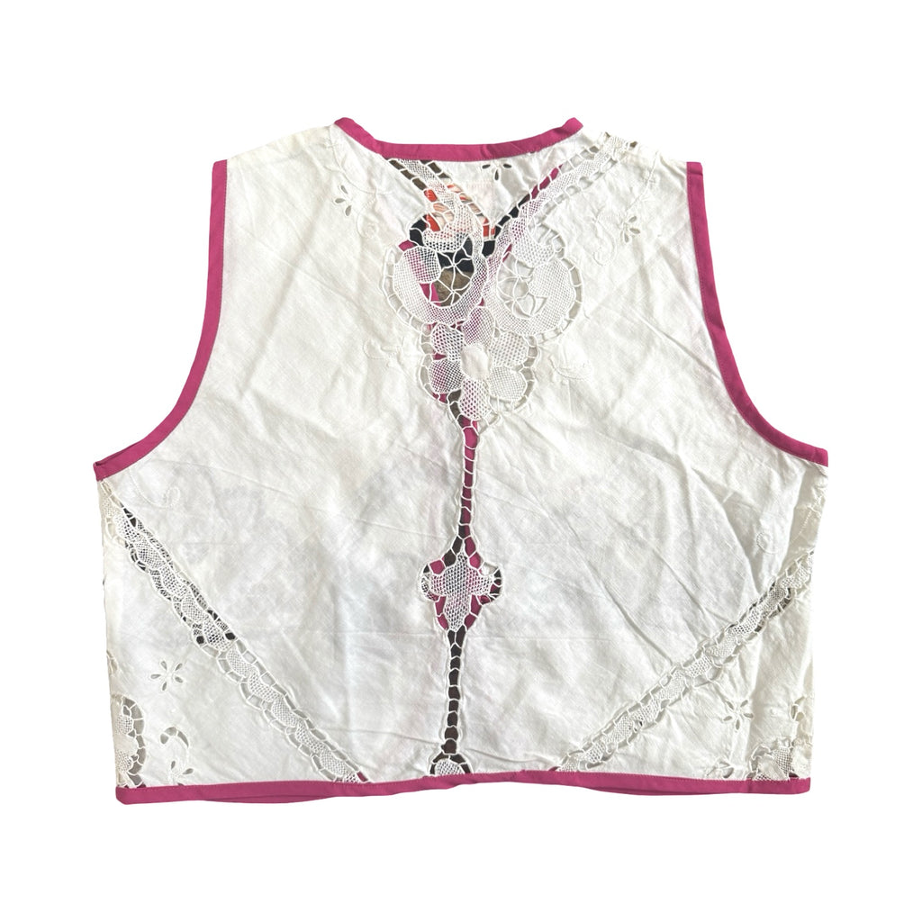 Lacey Pink Small Linen Tie Top Rework