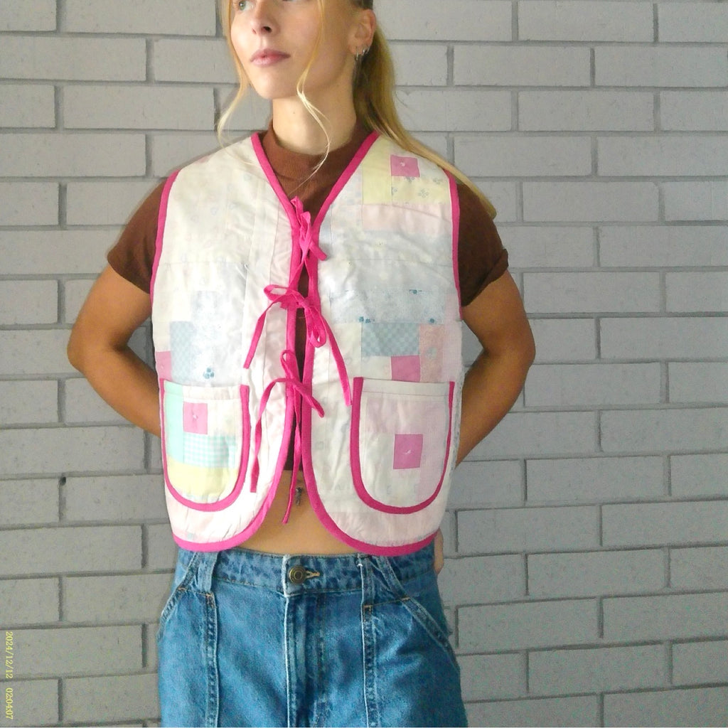 Pink Nursery XS Quilted Vest Rework