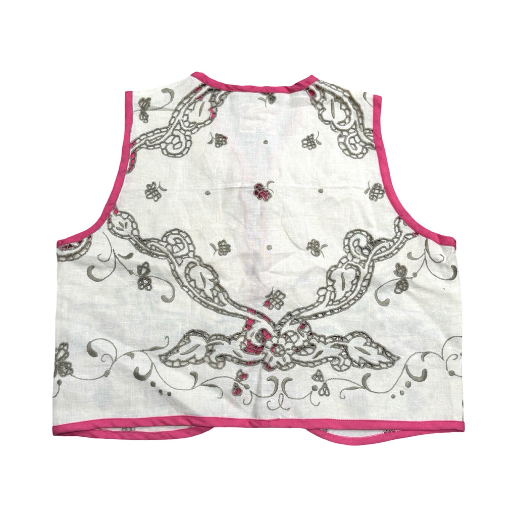 Fuchsia & Florals Small Linen Tie Top Rework