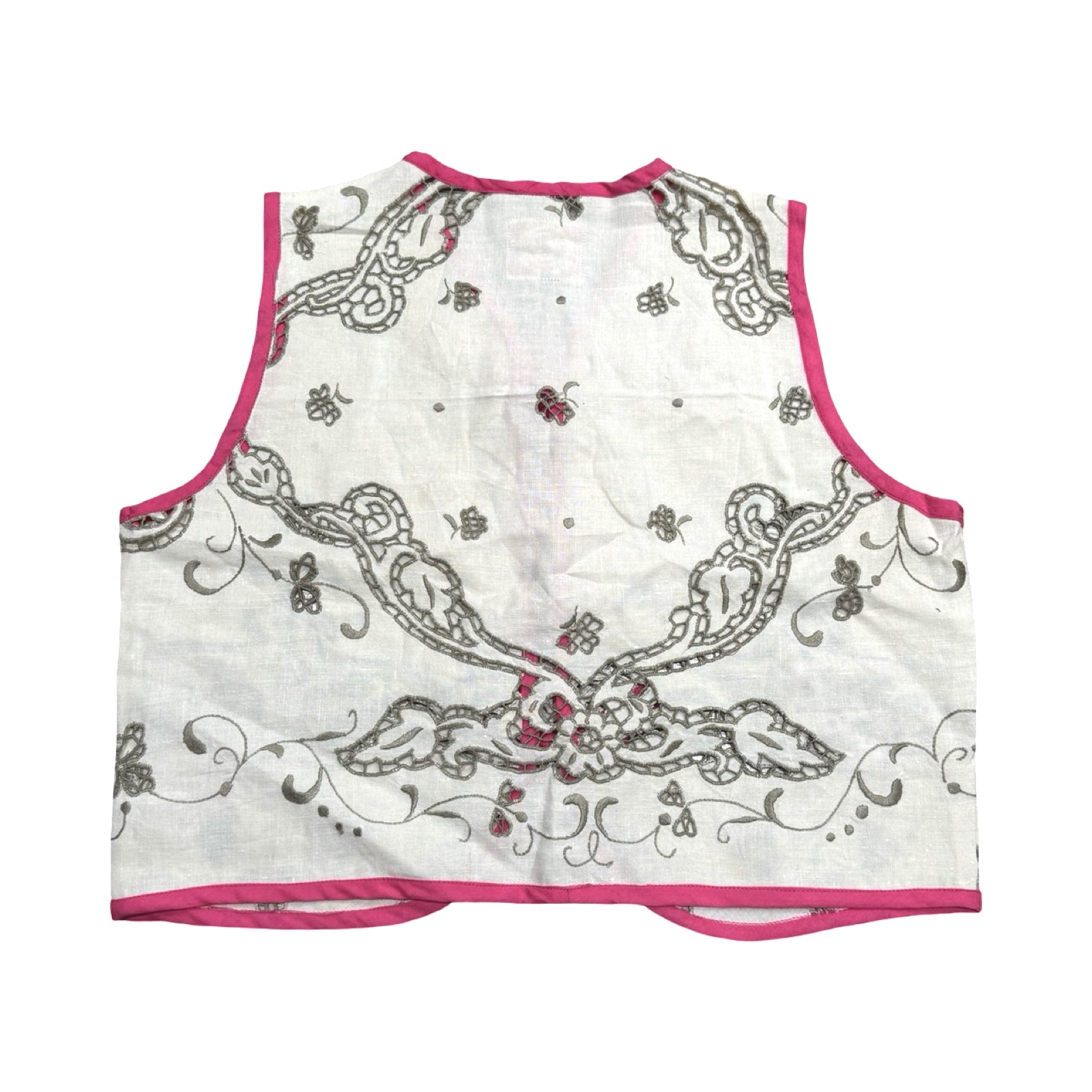 Fuchsia & Florals Small Linen Tie Top Rework