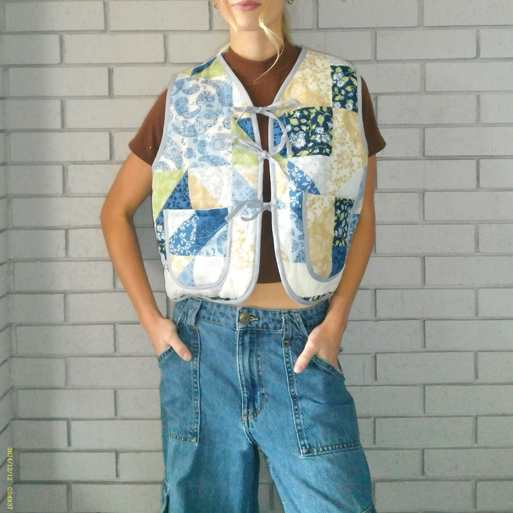 Blue & Green Mosaic Quilted Vest Reworks