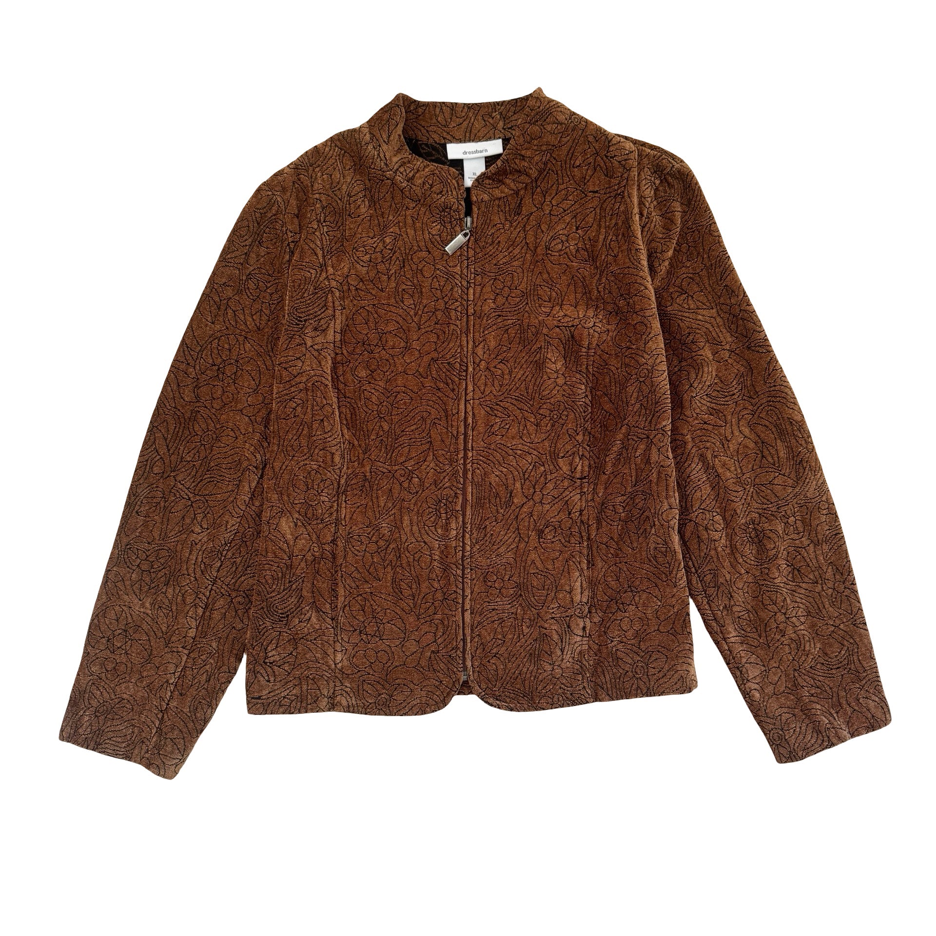 Vintage Dressbarn Floral Textured Brown Zip Women's XL Jacket
