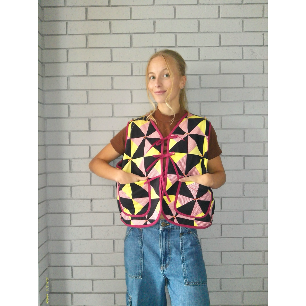 Geometric Red & Yellows Quilted Vest Reworks