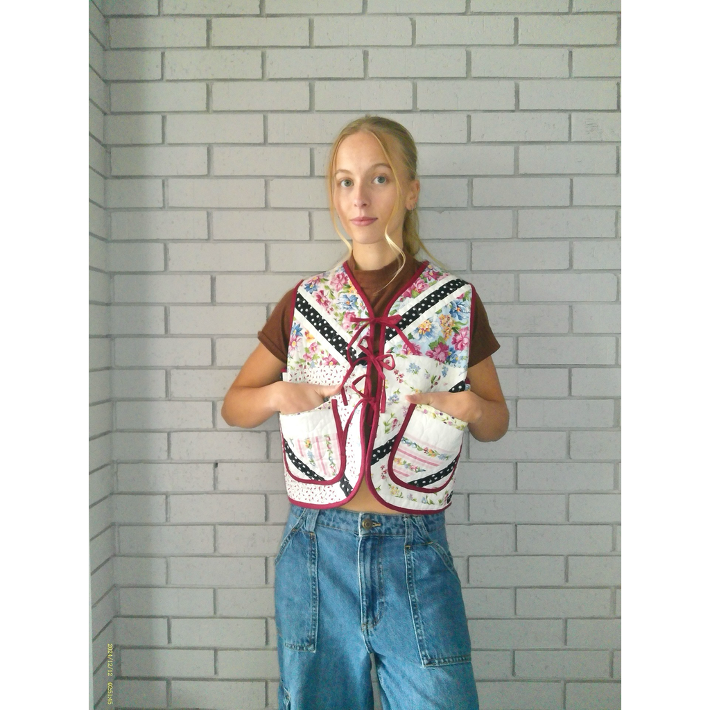 Chevron Florals Quilted Vest Reworks