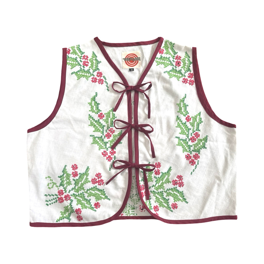 Mistletoe Medium Linen Tie Top Rework