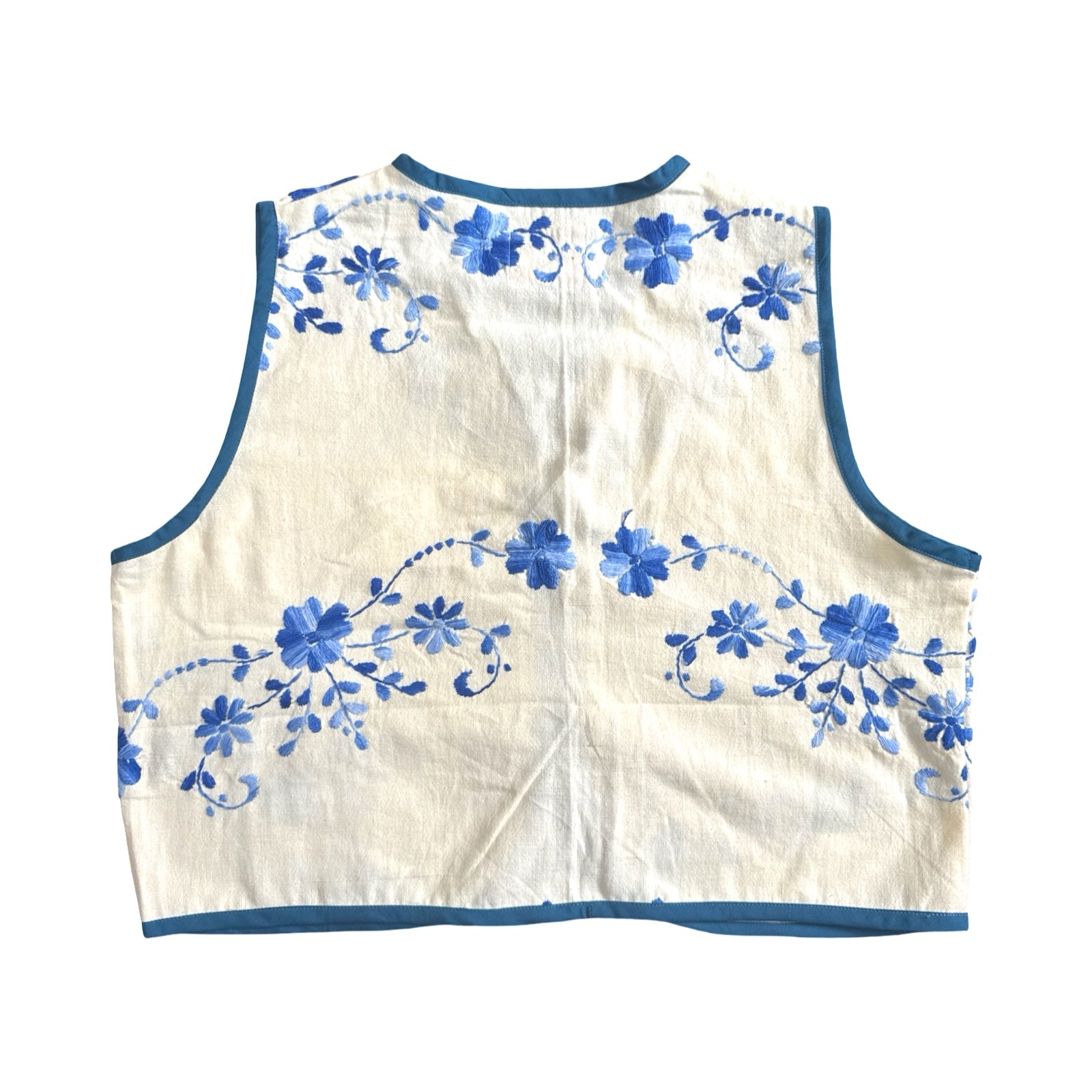 Off White Ocean Floral Medium Linen Tie Top Rework