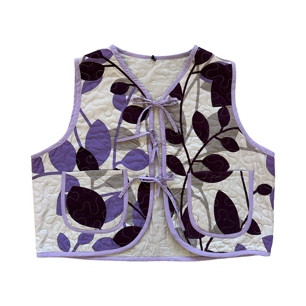 Lavender Plum Leaf Medium Quilted Vest Rework