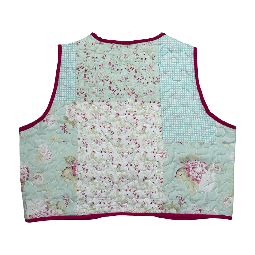 Blue Gingham Large Quilted Vest Rework