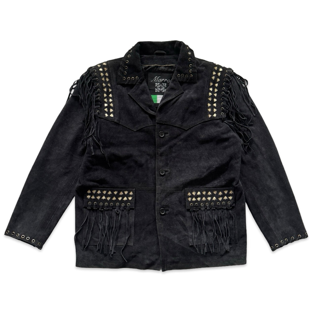 Marro 2XL Black Suede Fringe Jacket