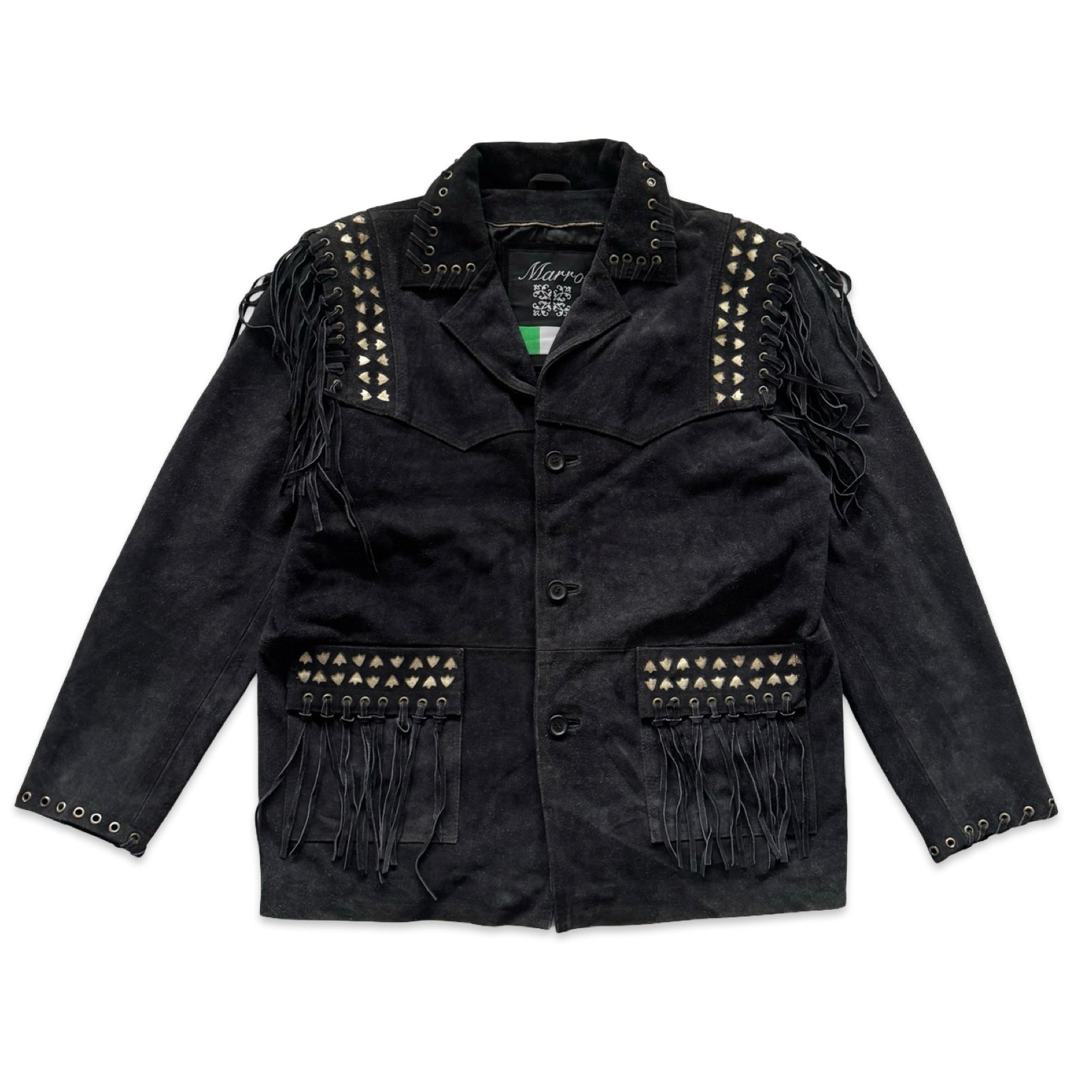 Marro 2XL Black Suede Fringe Jacket