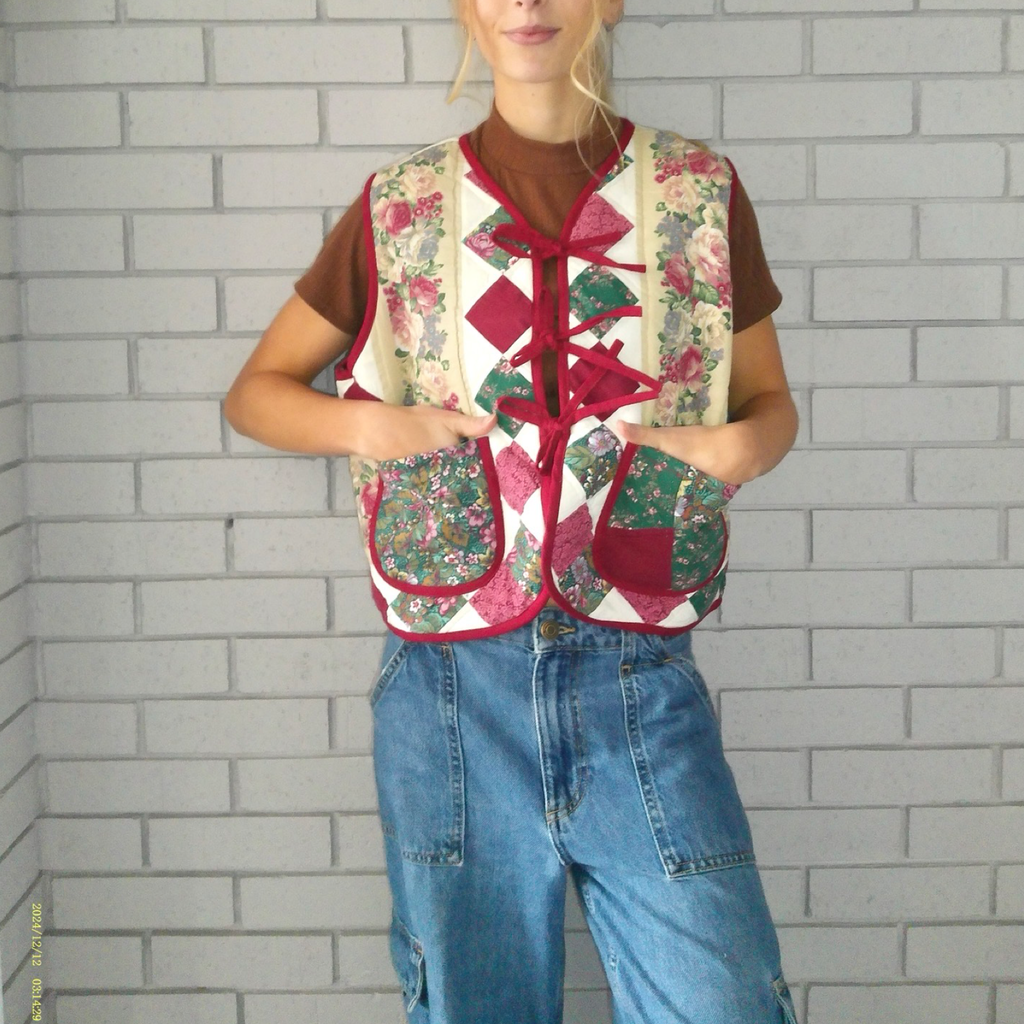 Vintage Florals Quilted Vest Reworks