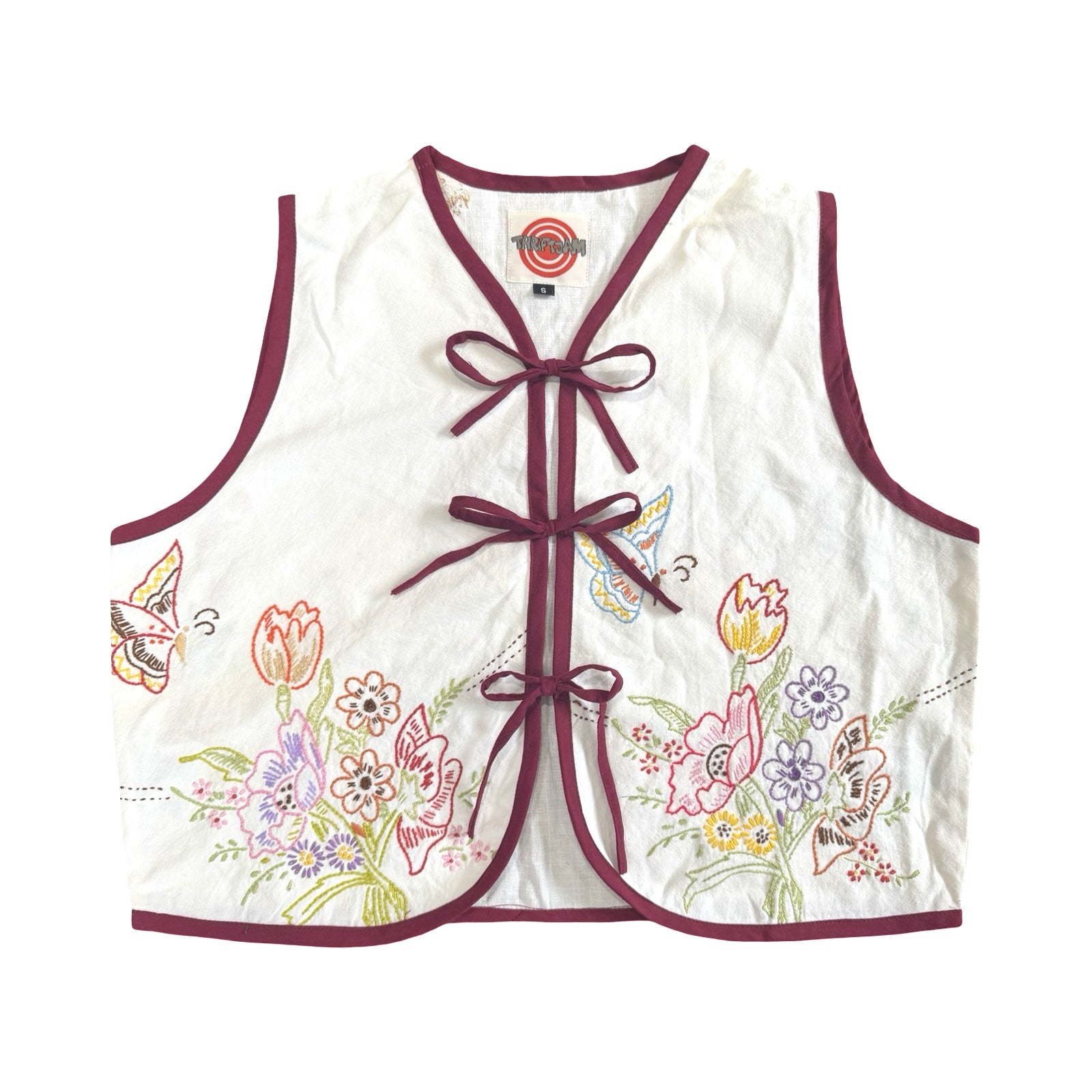 Butterfly Garden Small Linen Tie Top Rework