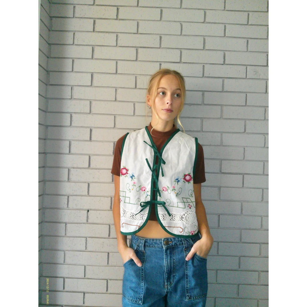 Lucky Florals Small Linen Tie Top Rework