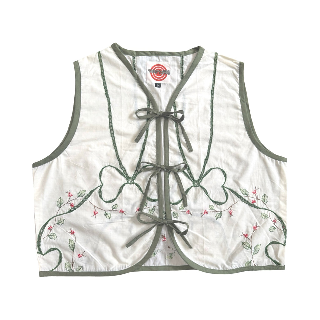 Bows & Berries Medium Linen Tie Top Rework