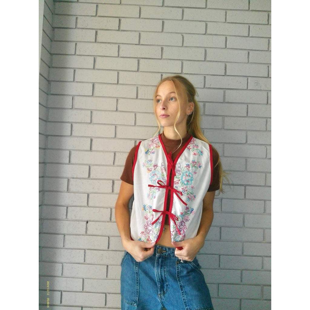 Colorful Florals Small Linen Tie Top Rework