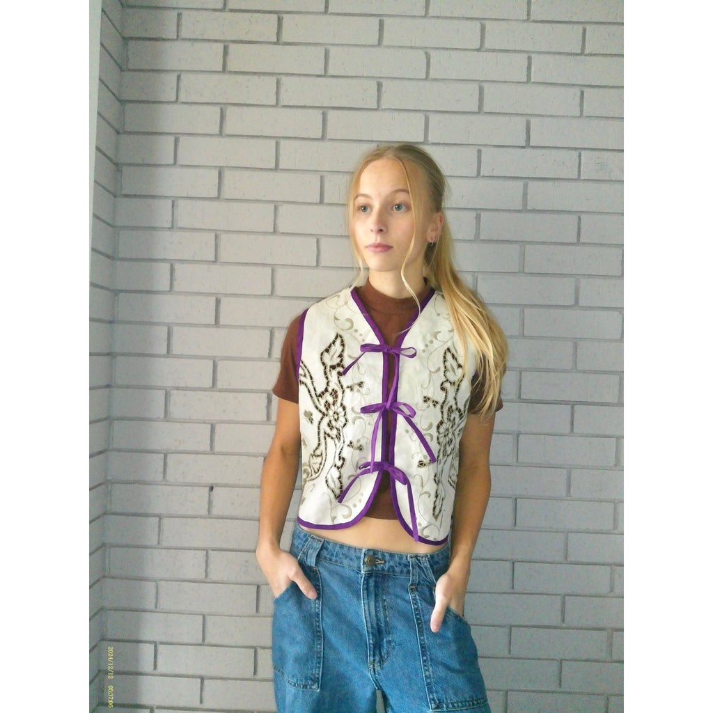 Ivory Grapevines XS Linen Tie Top Rework