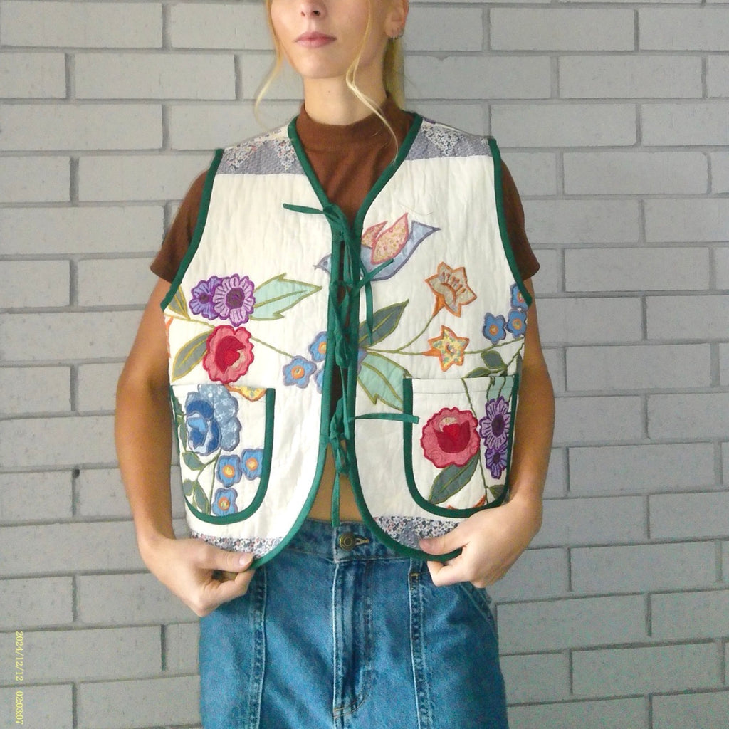 Embroidered Florals Quilted Vest Rework