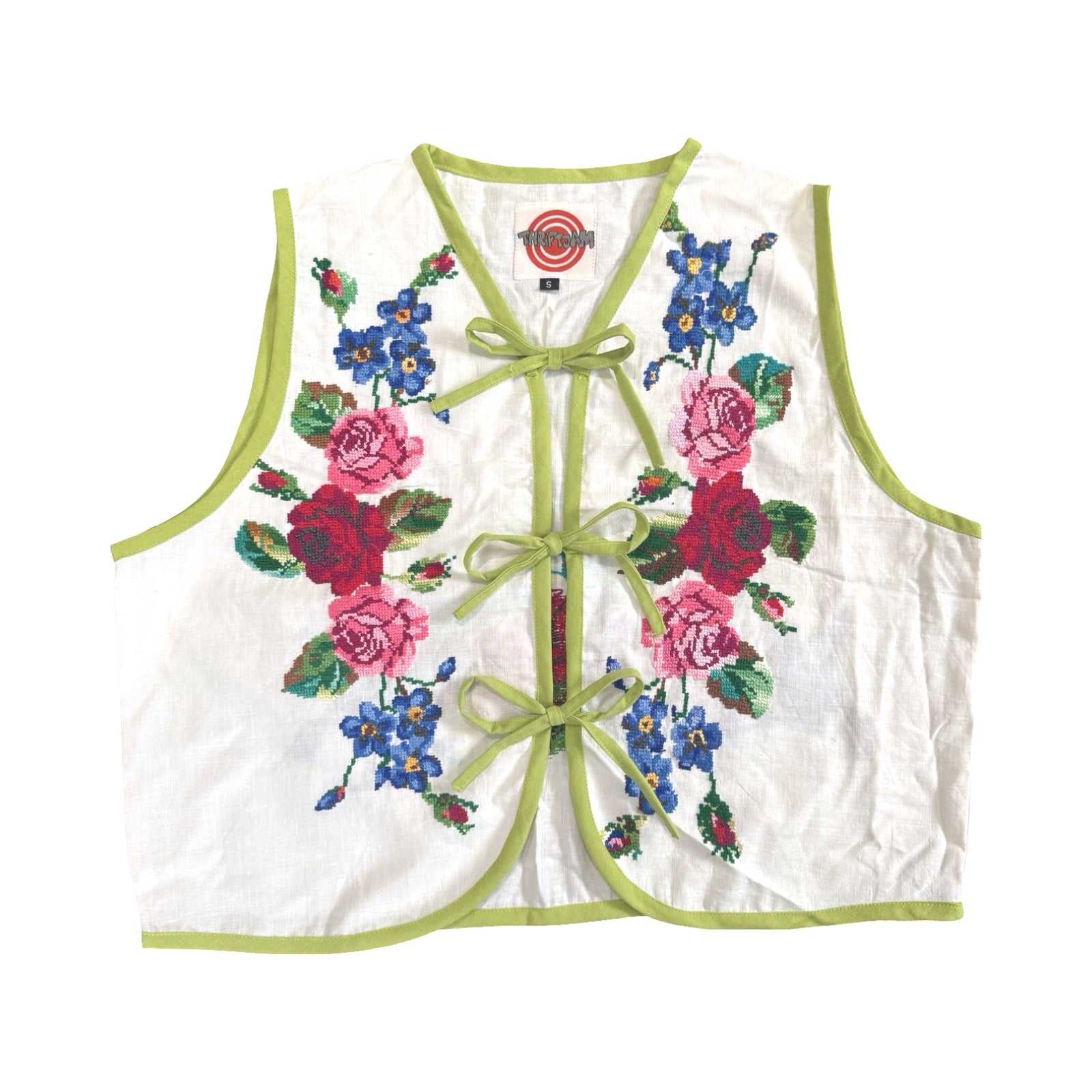 Flowering Roses Small Linen Tie Top Rework