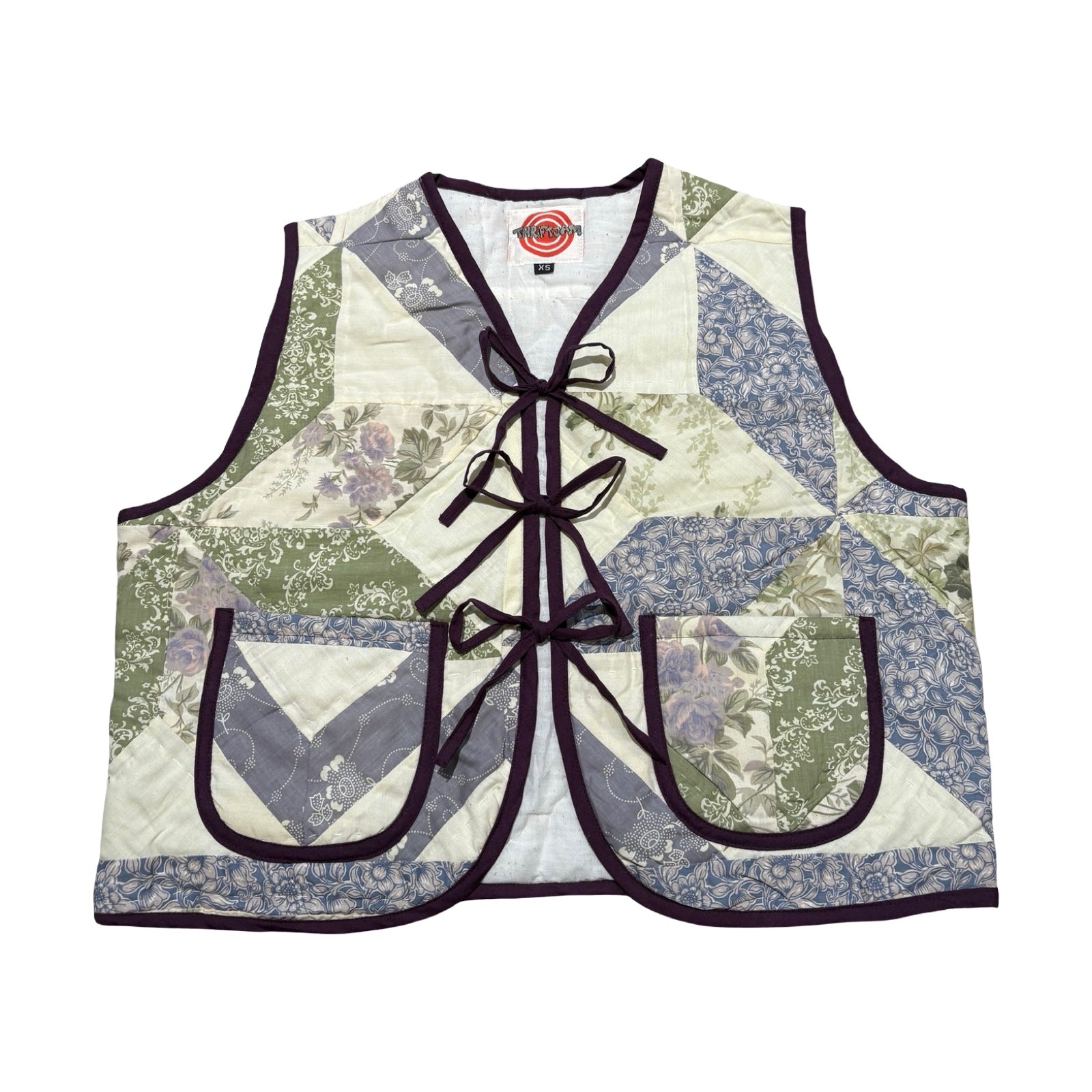 Green & Purple Florals XS Quilted Vest Rework
