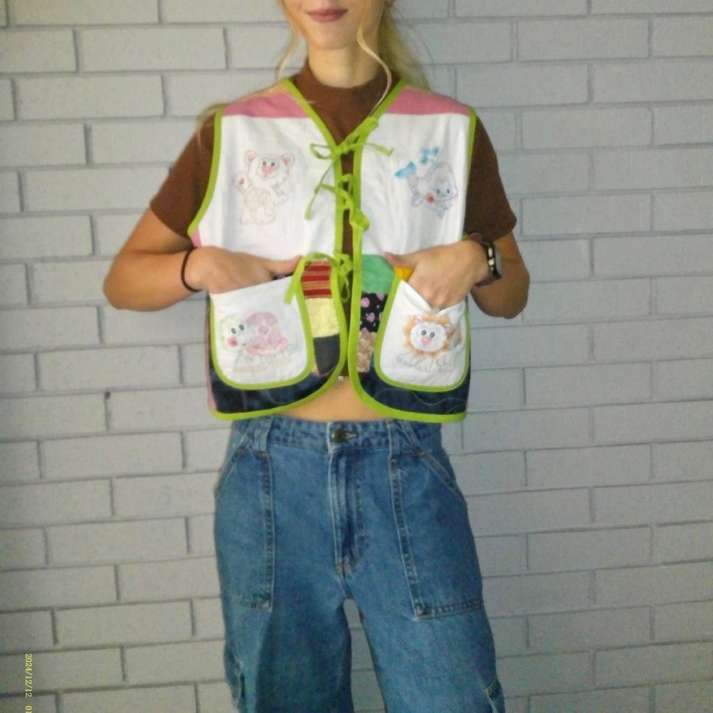 Animal Mosaic Small Quilted Vest Rework