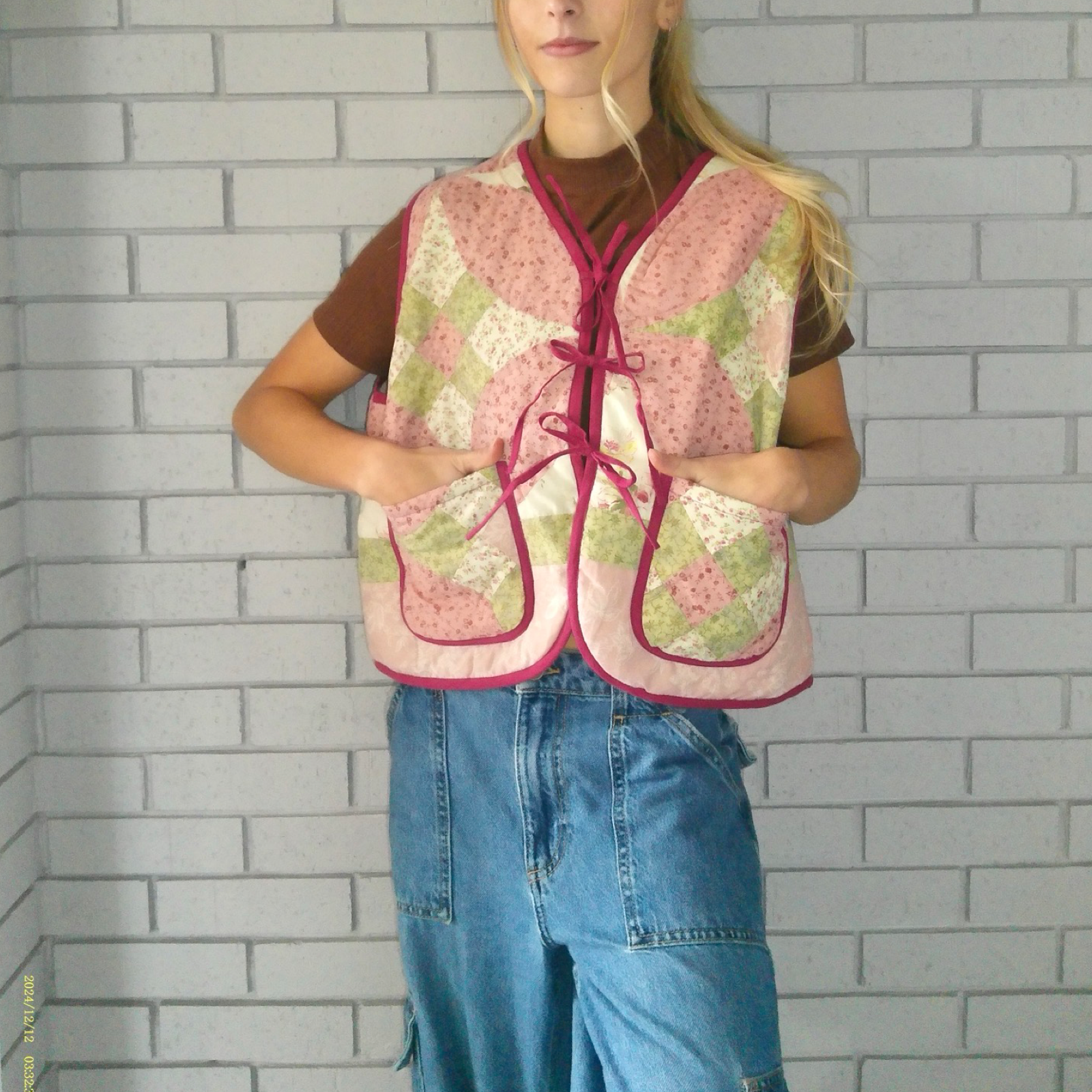 Pink & Green XL Quilted Vest Rework