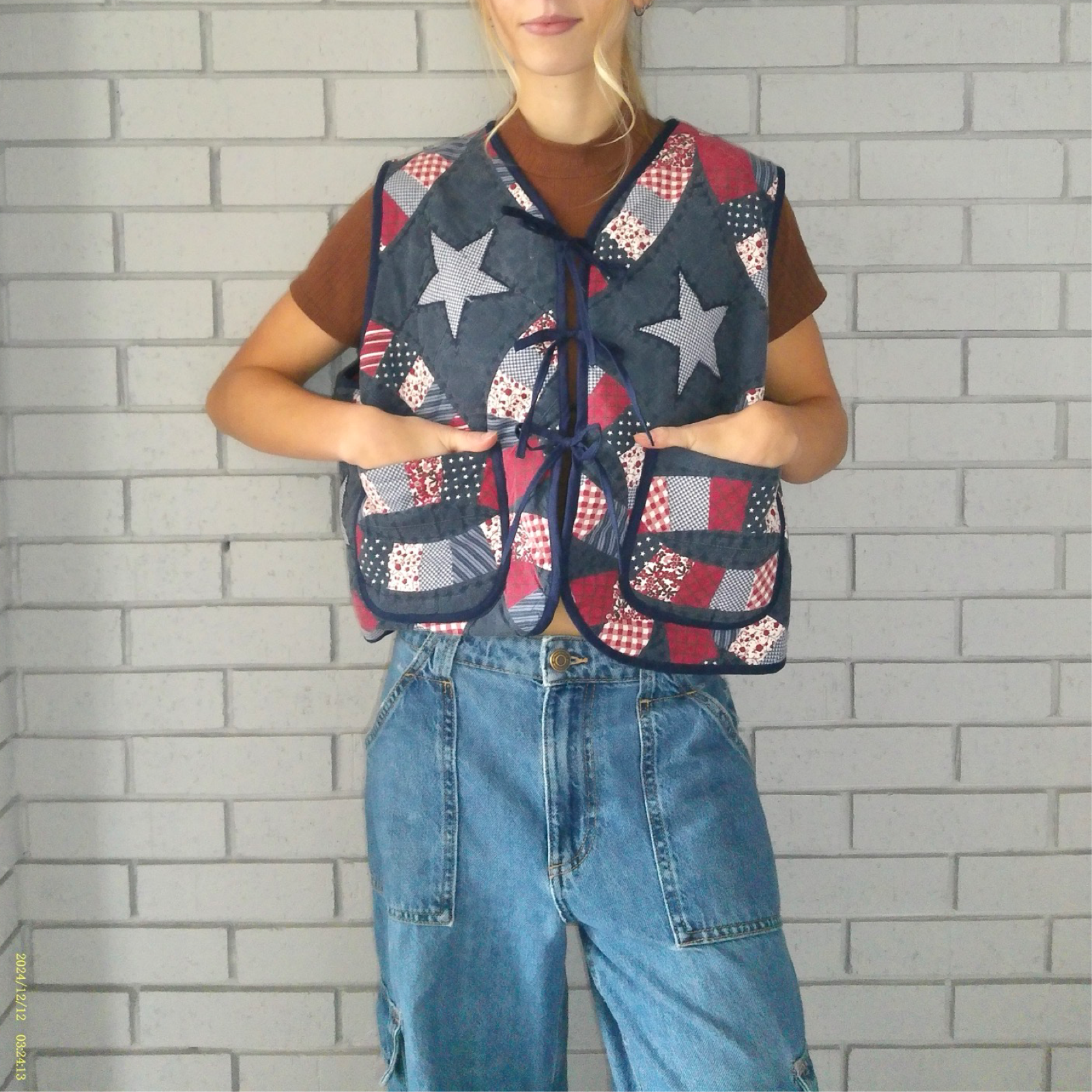 Stars & Stripes Large Quilted Vest Rework