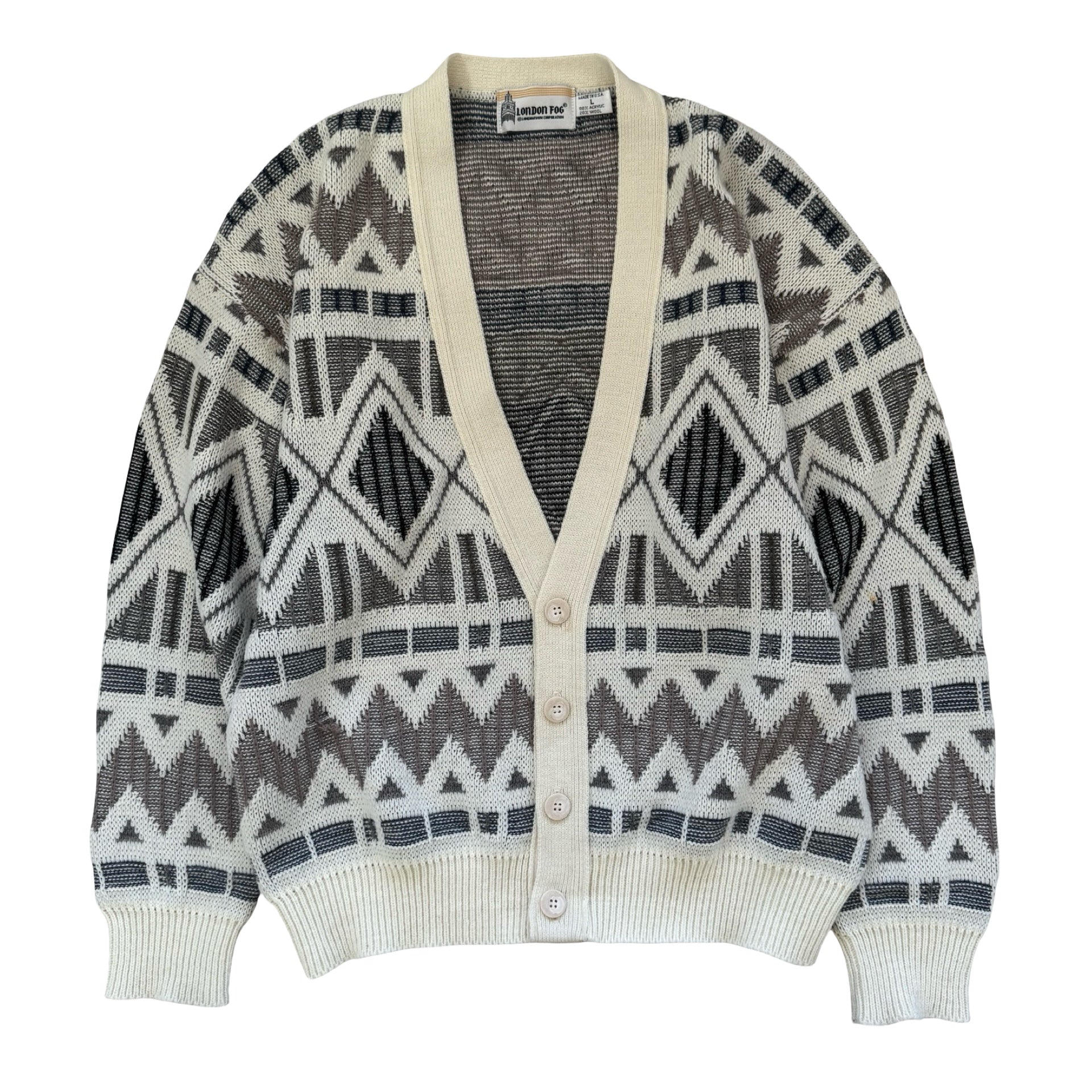 London Fog Geometric Knit Large Cardigan
