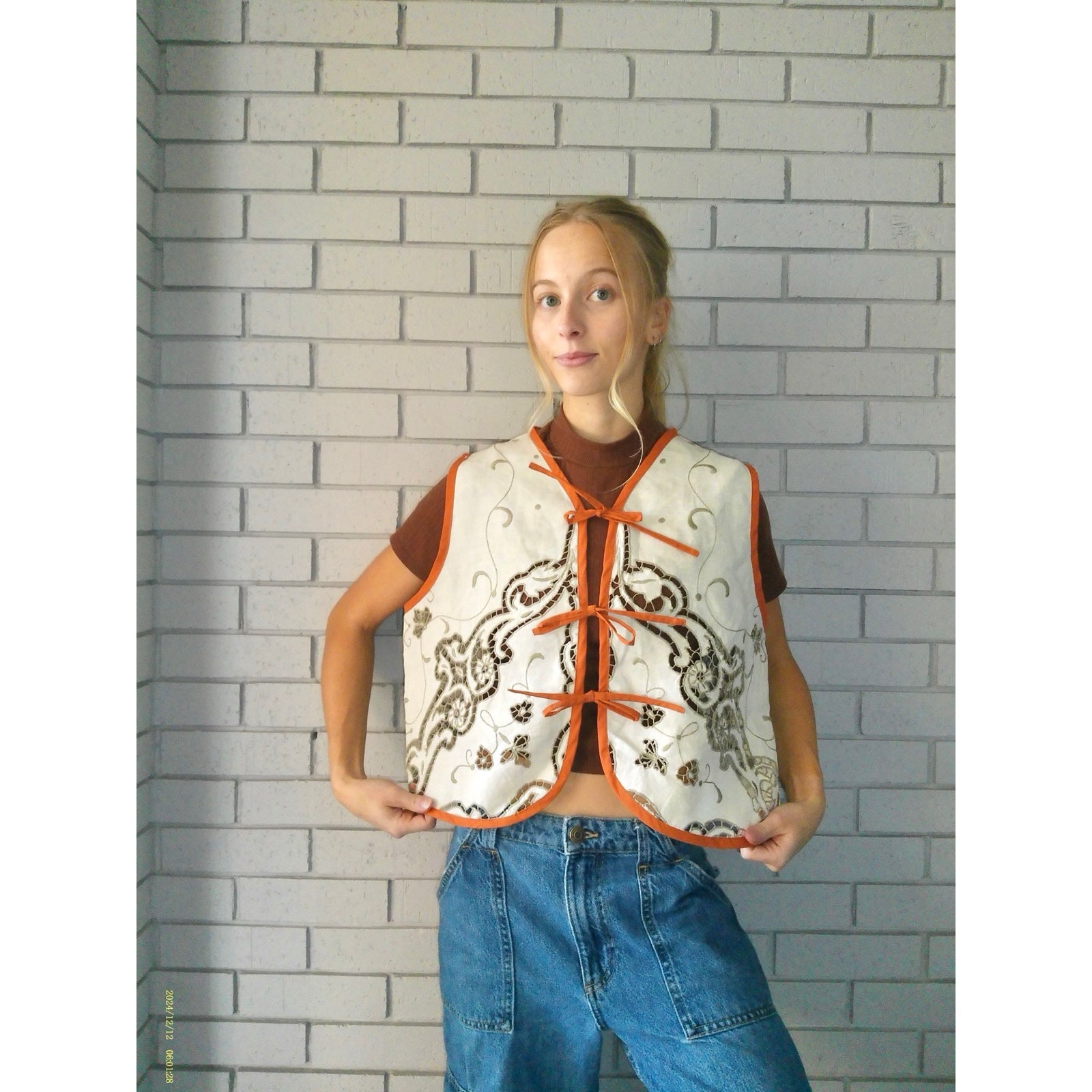 Sandy Desert Lace Medium Linen Tie Top Rework