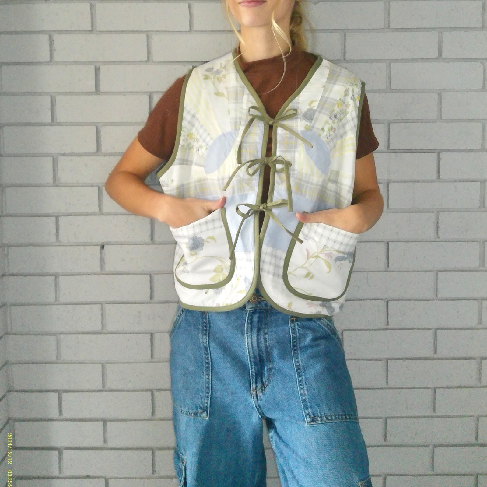 Baby Blue Florals Quilted Vest Reworks