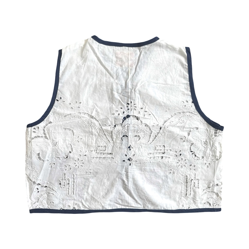 Navy Bloom Medium Linen Tie Top Rework