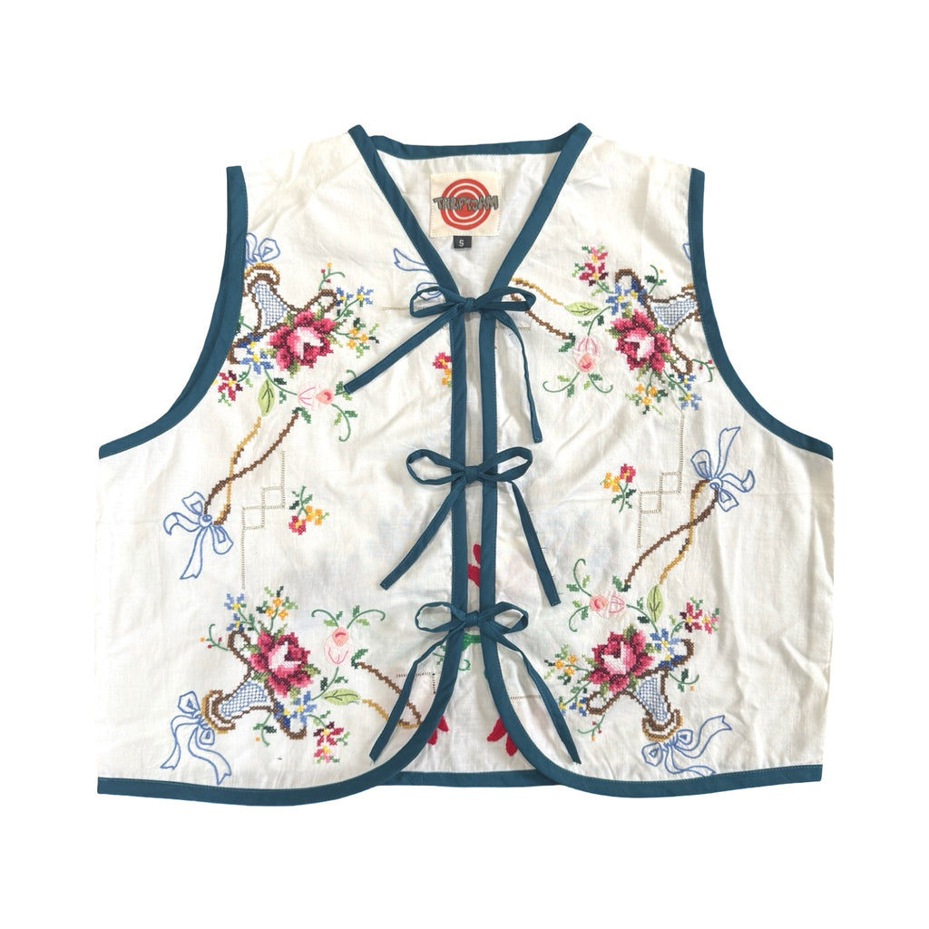 Busy Bouquet Small Linen Tie Top Rework