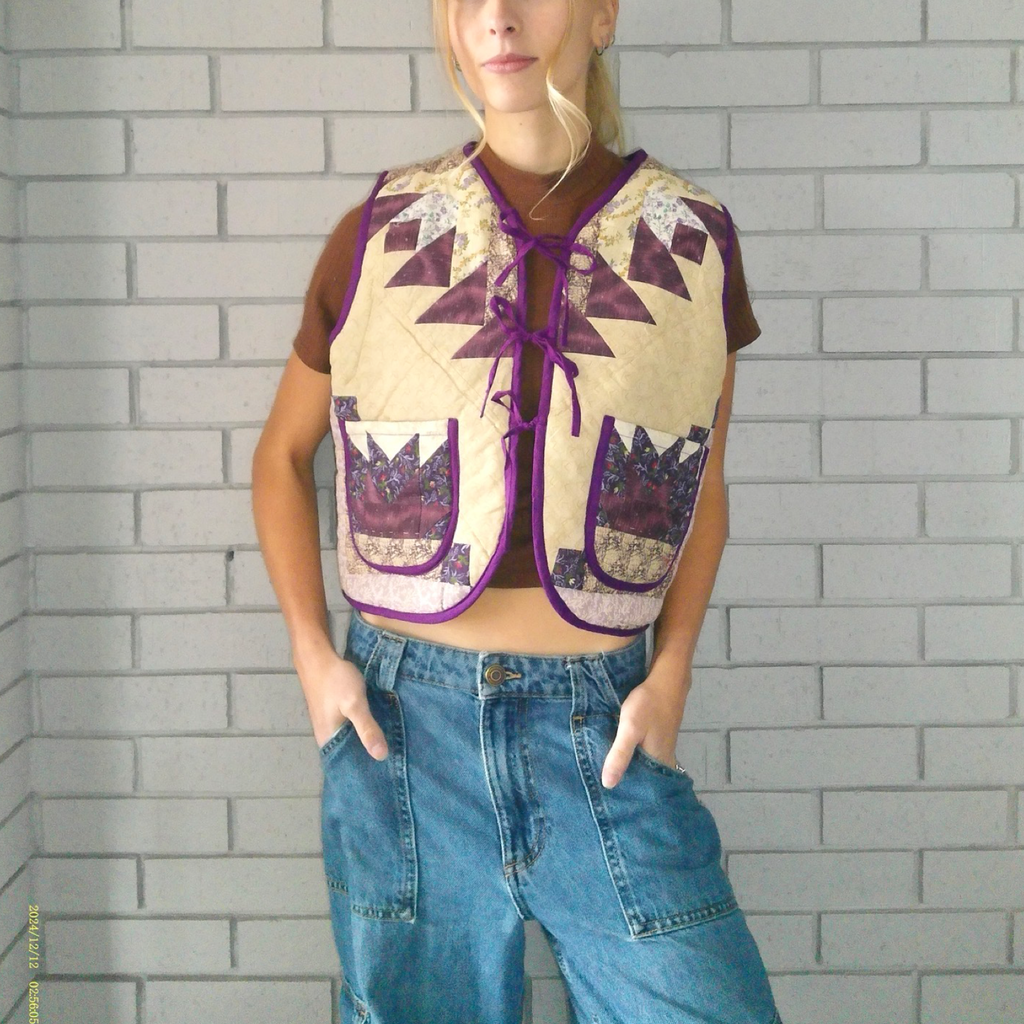 Geometric Purples Quilted Vest Reworks