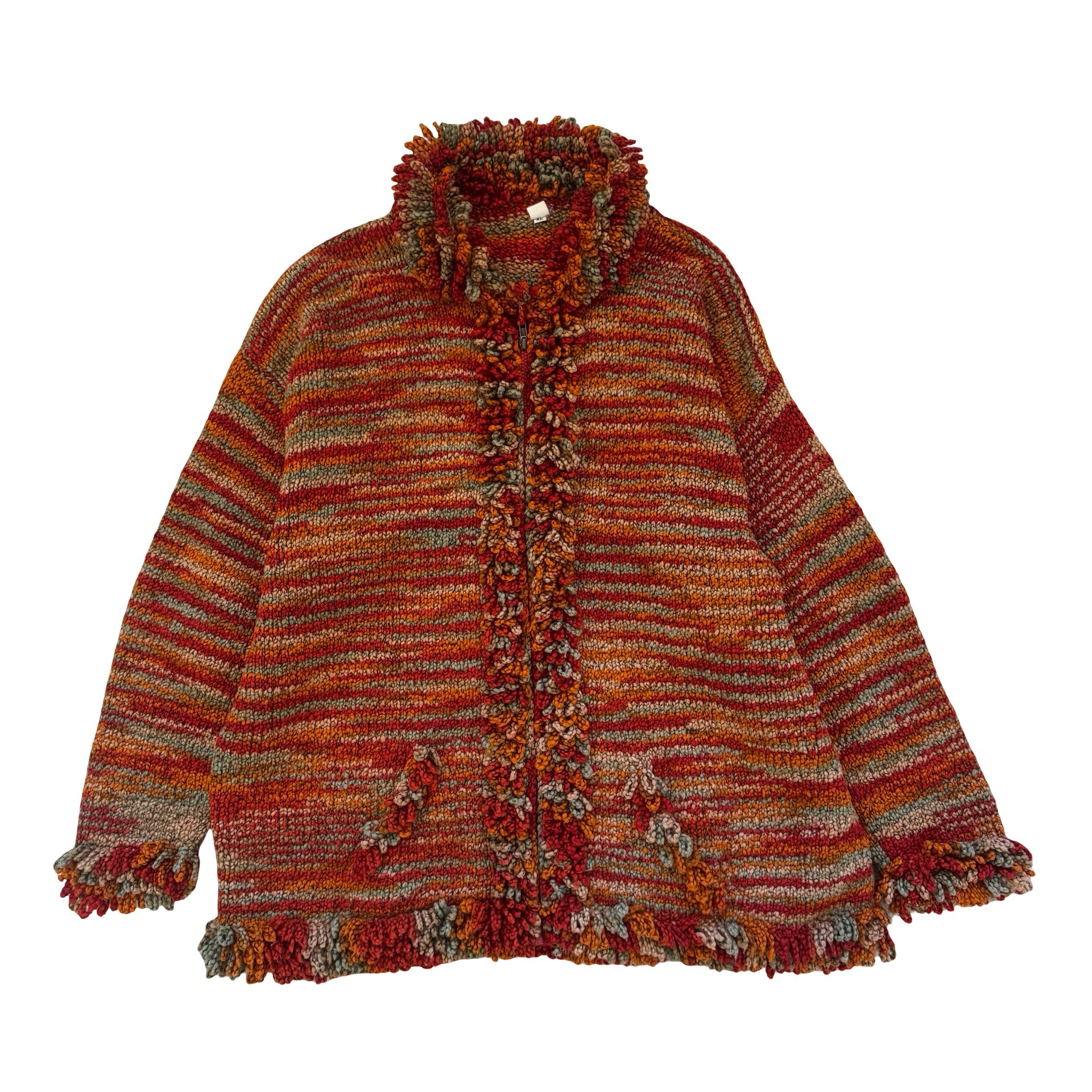 Chunky Shaggy Earth Tone Zip XL Cardigan