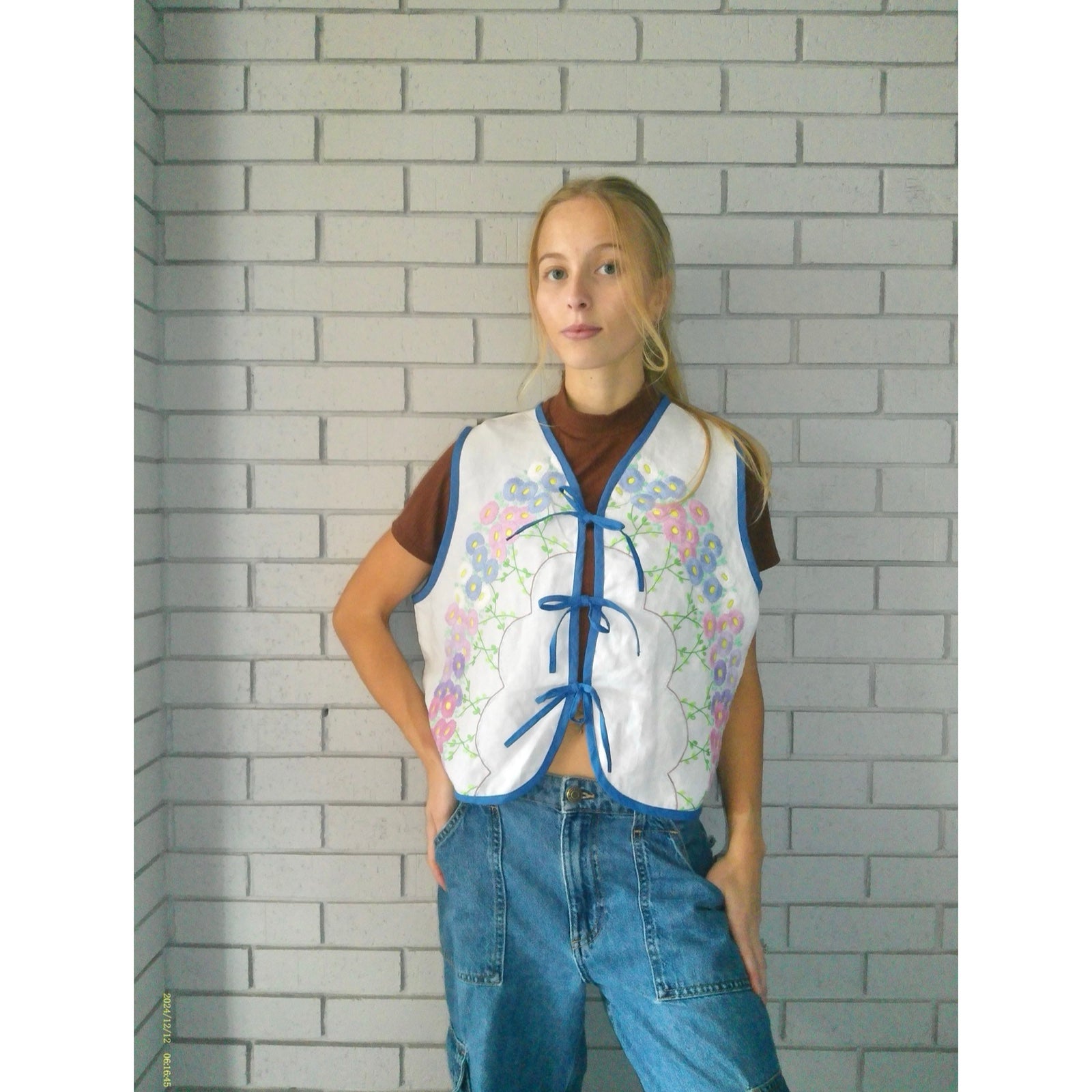 Pastel Florals Large Linen Tie Top Rework
