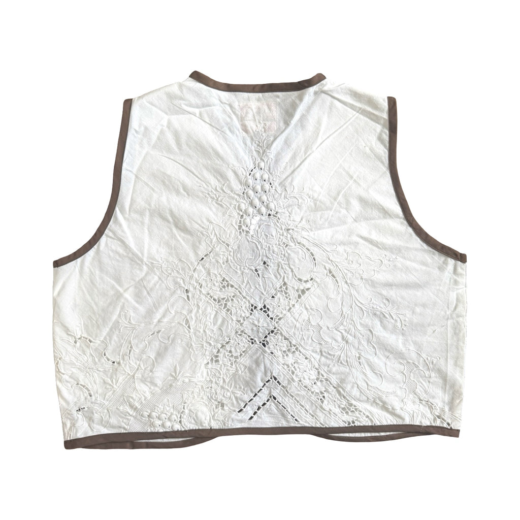 Neutral Lace Medium Linen Tie Top Rework