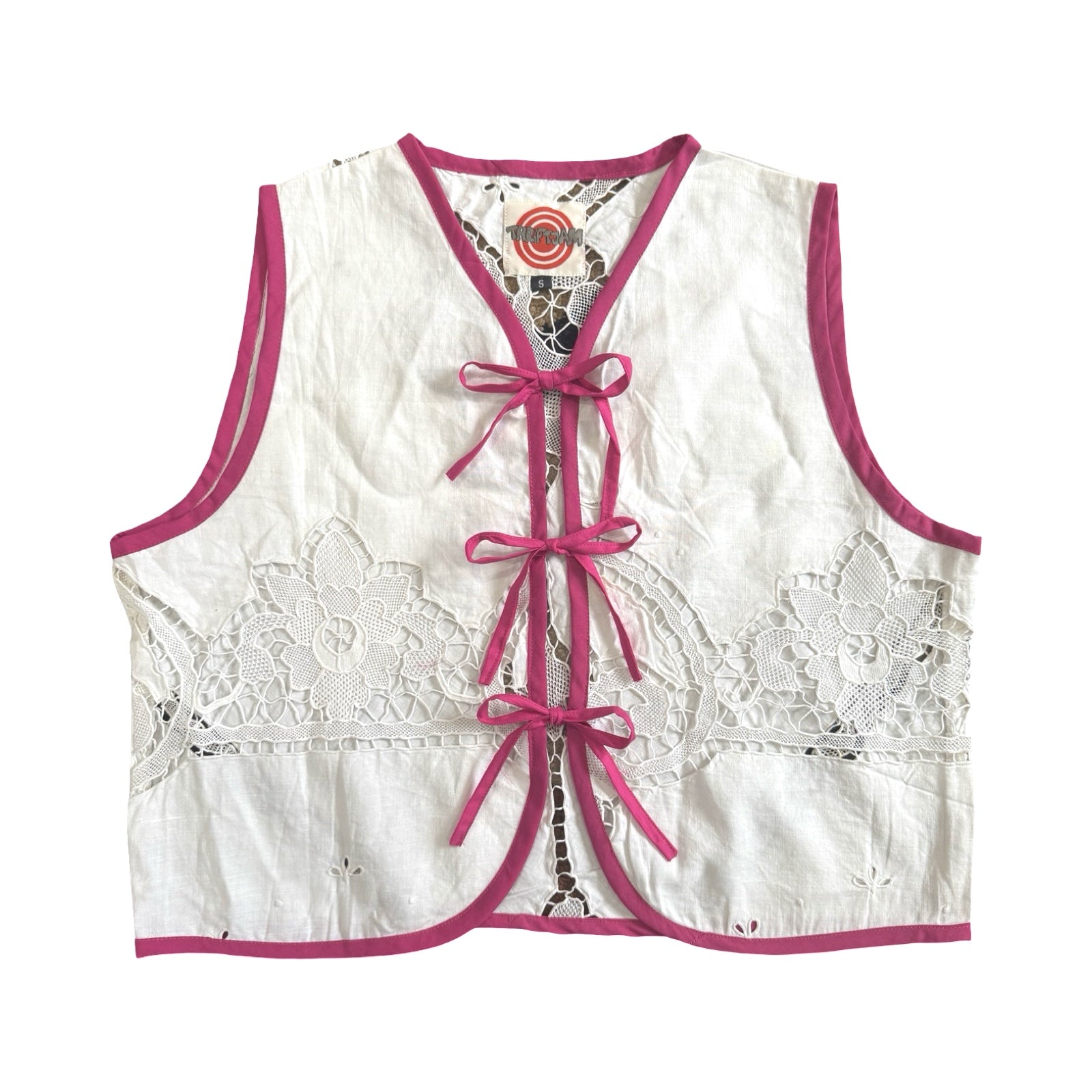 Lacey Pink Small Linen Tie Top Rework