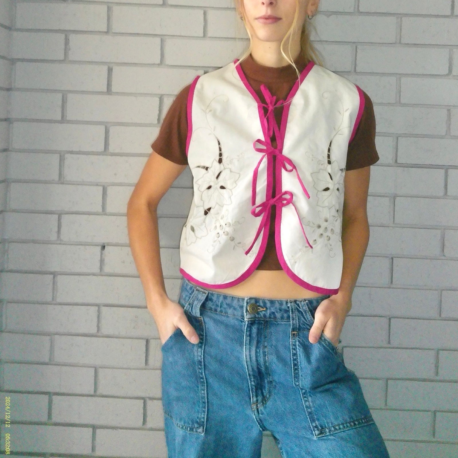 Leaves in Lace XS Linen Tie Top Rework