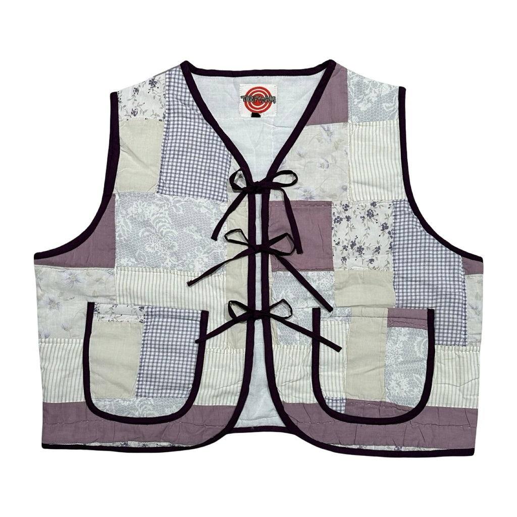 Purple Gingham Large Quilted Vest Rework
