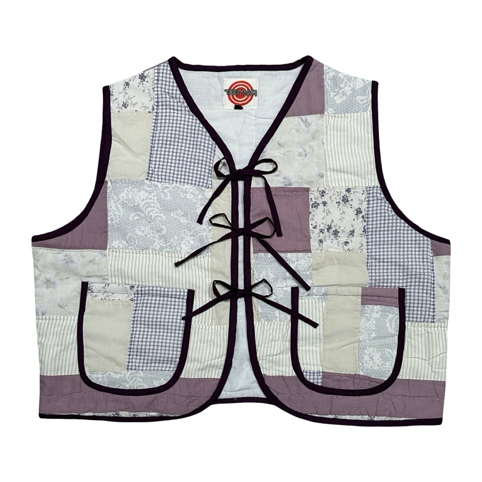 Purple Gingham Large Quilted Vest Rework